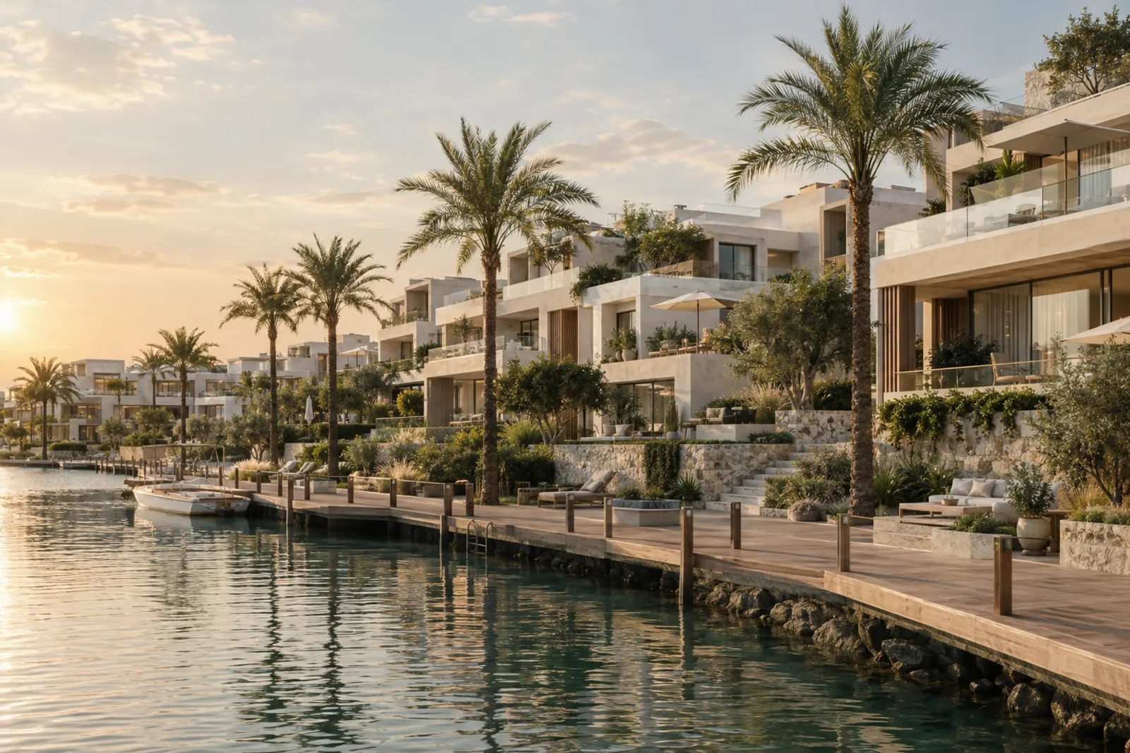 Illustrative image of low-rise waterfront apartments